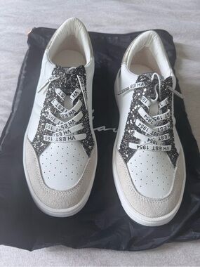 Vintage Havana White Sneakers with Black Glitter Accents